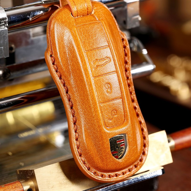 纯手工车钥匙保护套适用q于保时捷卡宴718帕拉梅拉911钥匙套
