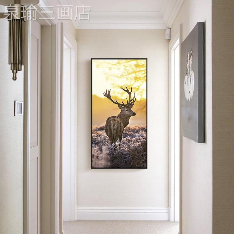 网红北欧麋画鹿装饰玄关走廊挂画过门约厅道墙画现代简壁画竖版图片