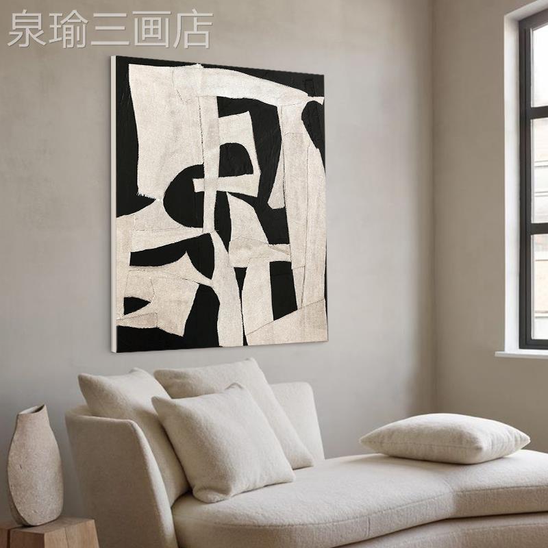 网红.手绘油画画《暮想客厅侘寂风挂抽玄》关装饰手画餐厅象画纯图片