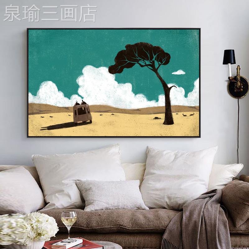 网红厅现装饰沙画北欧插画简客约餐厅夏书房代挂画发背景墙壁画日图片