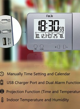 FanJu FJ3531 Projection Alarm Clock Digital DaQte Snooze Fun