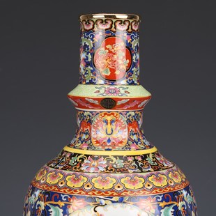 景德镇陶瓷器摆件雍正珐q琅彩净水瓶仿古瓷器古董古玩玄关干花花