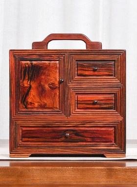 天纵大红酸枝全独板n一门三抽线条手提箱中式收纳柜红木家用提篮