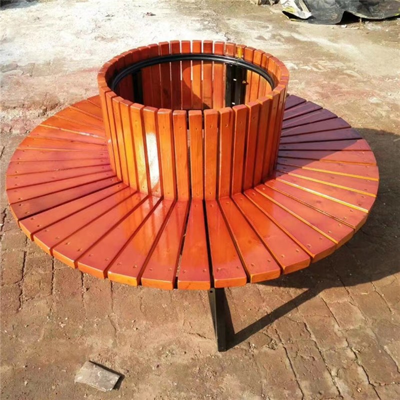 户外木质公园椅座树池圆形树围椅方F形树槽子塑木铁艺圈树坑椅子