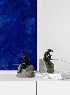 现代简约创意钓鱼公书档工艺品家居客厅样板房书房办公室装饰品