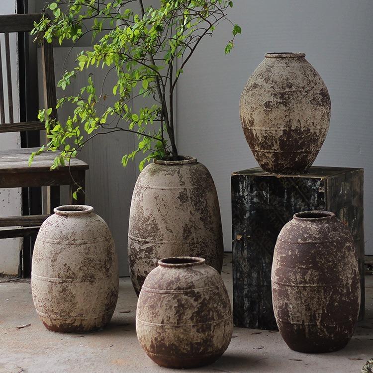 侘寂风复古花瓶粗陶民宿陶罐新中式陶瓷插干花器阳台花盆家居摆件