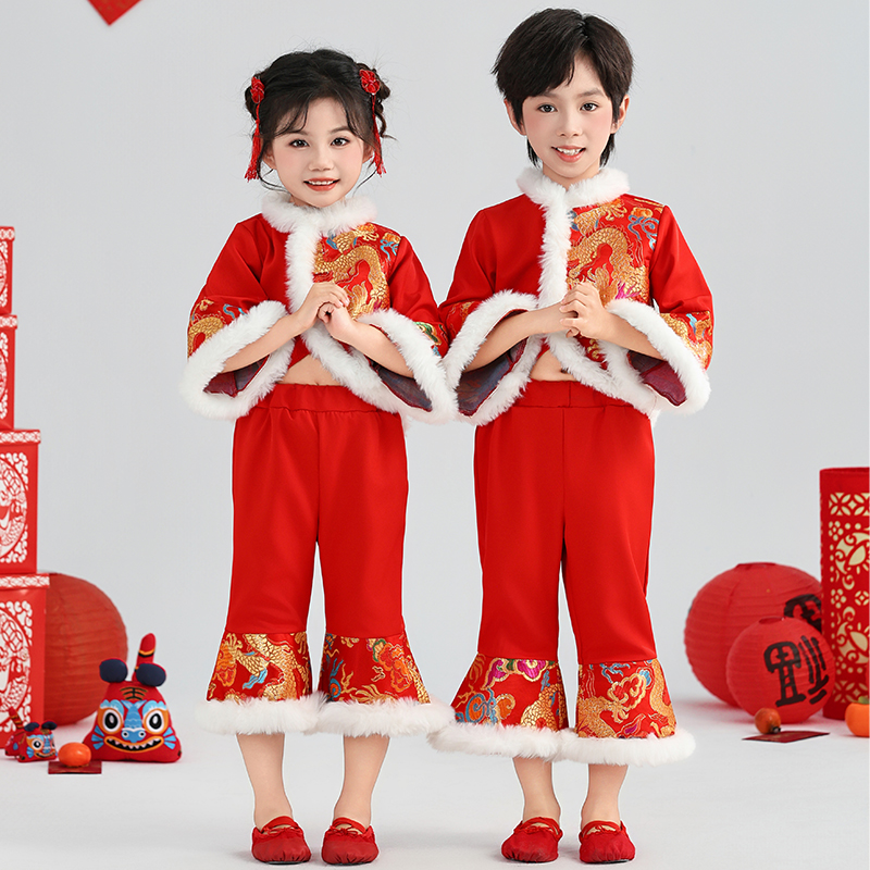 元旦儿童喜庆演出服幼儿园秧歌服开门红幼儿园舞蹈打鼓表演服装