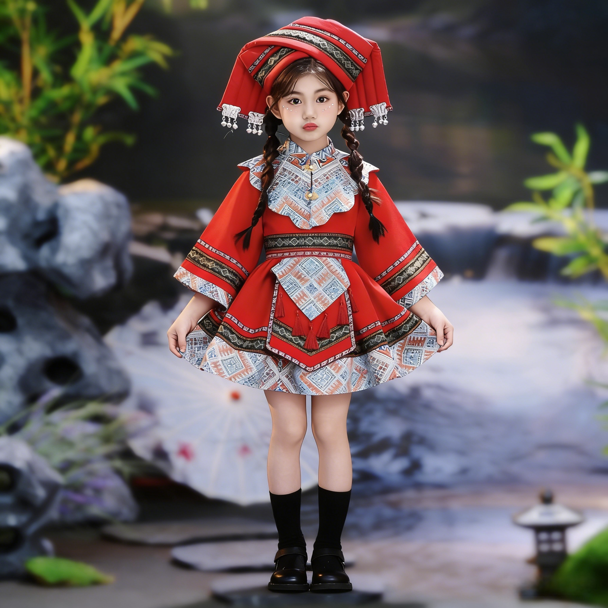 六一广西三月三少数民族服装儿童苗族壮族演出服女童名族舞蹈衣服