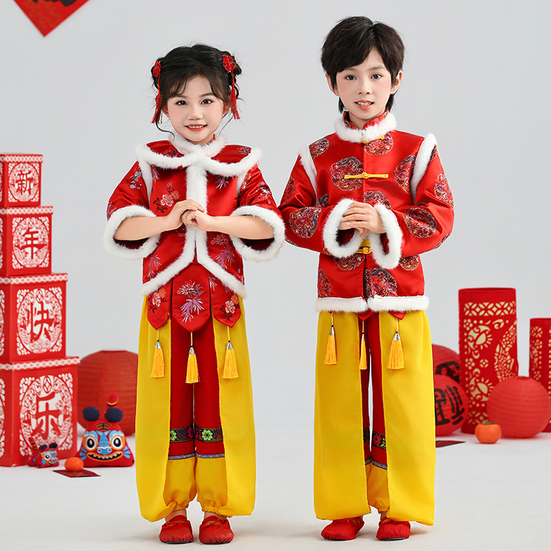 元旦儿童喜庆演出服开门红幼儿园舞蹈表演秧歌服小学生打鼓服装