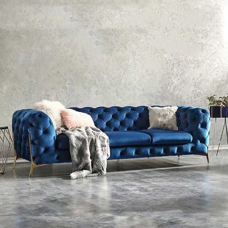 北欧不锈钢轻f奢奶油风简约布艺三人全拉扣客厅会所组合网红大沙