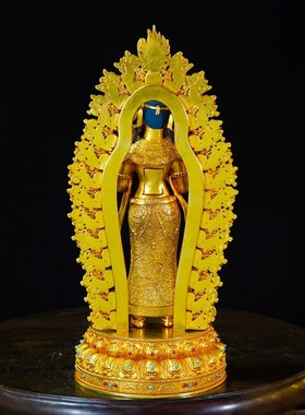 藏式尼泊尔c工艺纯铜曼达拉姆精品仿古鎏金手工錾刻铜像摆件十寸