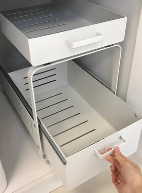 厨房下水槽抽拉收纳架双层抽屉柜置物架橱柜内碗碟储物多功能拉篮