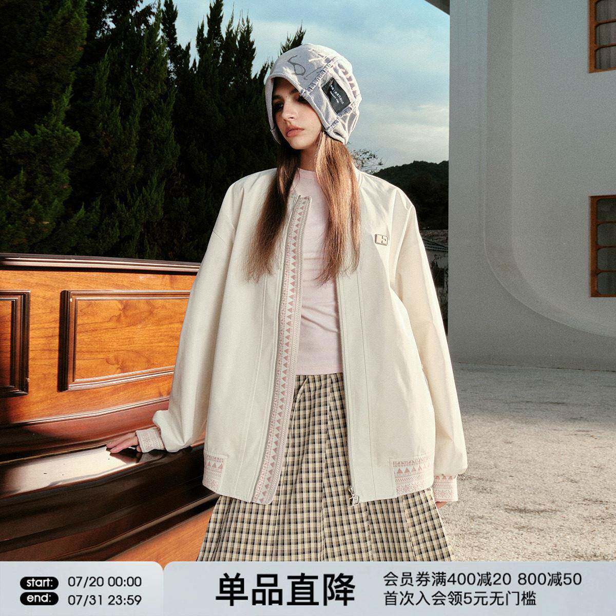 FORNINES民族风拼接布贴刺绣夹克外套男女潮牌情侣春秋美式棒球服