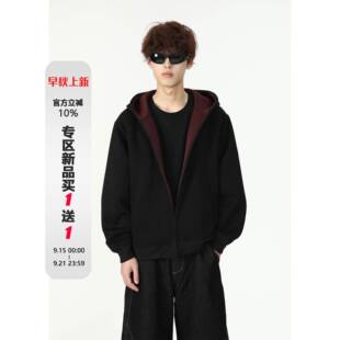 ABFR重磅撞色开衫卫衣男秋季美式硬挺cleanfit连帽短款休闲外套