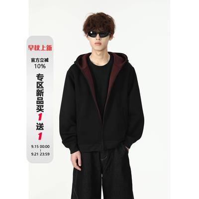 ABFR重磅撞色开衫卫衣男秋季美式硬挺cleanfit连帽短款休闲外套