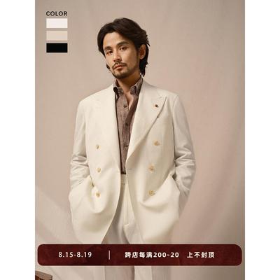 CULTUM NAPOLI 春夏透气泡泡纱半里衬免烫双排扣西装休闲西服套装