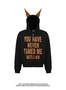 FOCK斑驳美式字母杜宾犬小恶魔连帽拉链款式秋冬新款卫衣男女外套