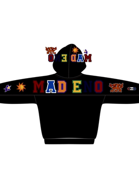 FOCK原创美式彩色字母毛巾绣连帽开衫卫衣男女春季新款百搭外套潮