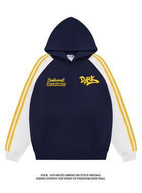 FOCK美式重磅秋冬潮牌拼接字母印花刺绣连帽卫衣宽松男女情侣外套