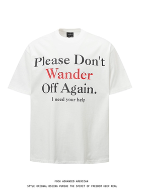 FOCK夏季新款美式重磅宽松字母印花纯棉短袖男女半袖情侣T恤上衣