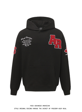 FOCK美式街头字母植绒重工刺绣连帽卫衣男女情侣休闲帽衫宽松上衣