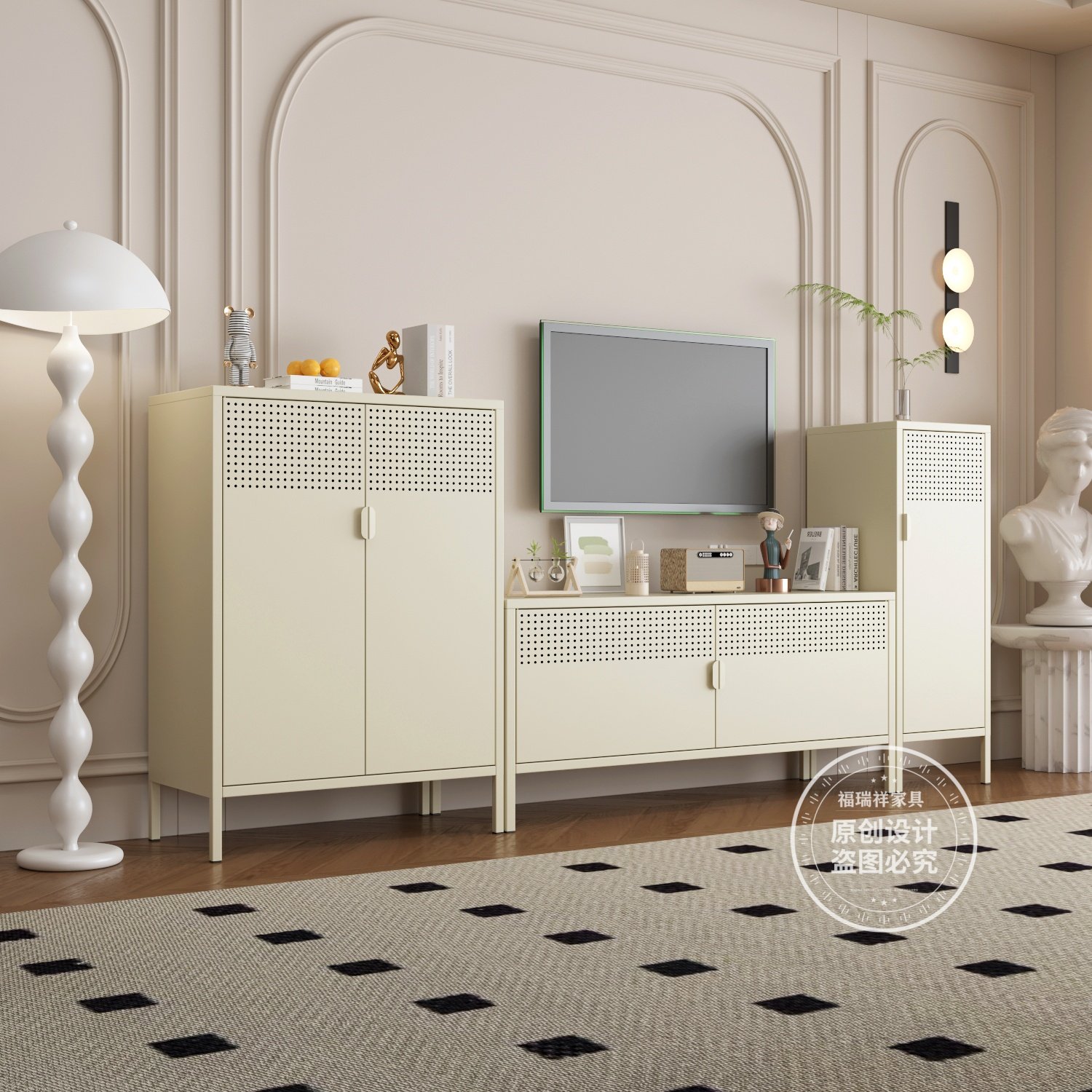 北欧风客厅现代简约电视机金属收纳柜小户型厨房铁艺带门储物柜,住宅家具,电视柜,淘宝优惠券,粉丝福利购,淘宝优惠卷