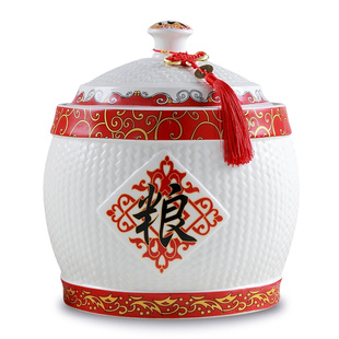 景德镇陶瓷米缸家用带盖10kg20斤装 密封桶防潮防虫米罐储米箱米桶
