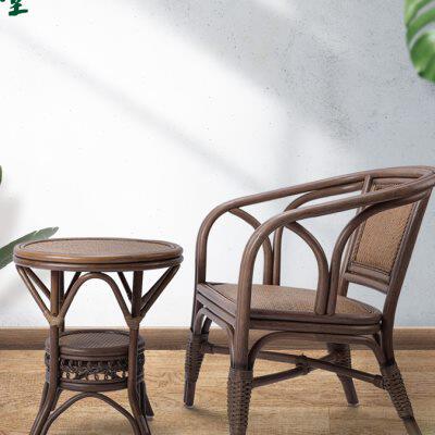 长青堂 藤椅天然真藤 中式圈椅桌椅套件家用乘凉靠背休闲阳台椅子