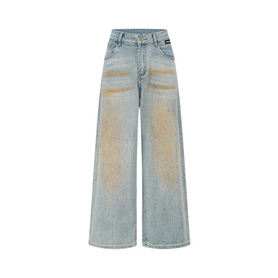 Peach Blush Vintage Jeans 橘色腮红复古做旧渐变闪钻牛仔裤
