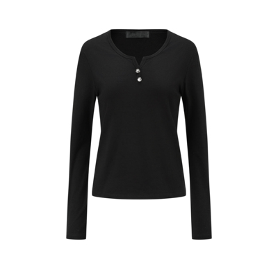 NEUTRAL LUXE SPLIT NECK TOP 中性小开衩领长袖百搭T恤