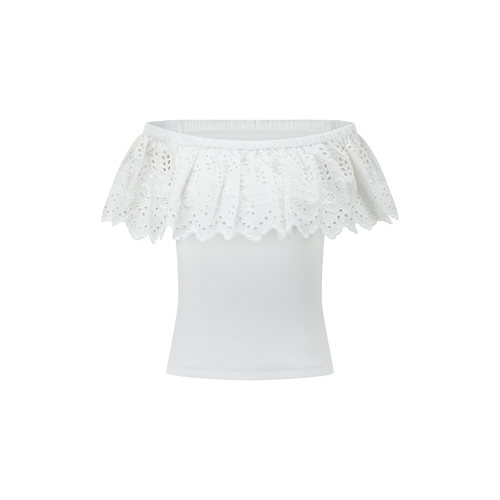 Bund Moonlight French Top 外滩月光法式花边一字肩拼接上衣