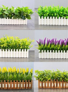 彷真绿色植物假花草塑料花彷真黄金葛桌面隔断落地摆放栅栏花套装