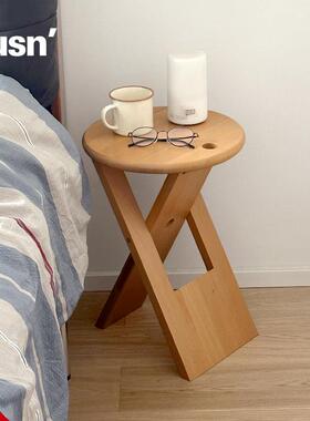 fusn复现·TS320折叠凳中古复刻实木卧室床头柜复古圆凳边角几