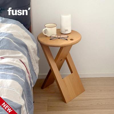 fusn复现·TS320折叠凳中古复刻实木卧室床头柜复古圆凳边角几