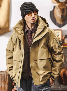 美式复古三防工装连帽羽绒服男冬季户外御寒机能风外套男士派克服