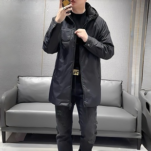 秋冬季新款男士风衣休闲连帽百搭时尚简约帅气中长款外套潮