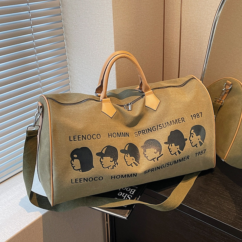 短途旅行包女士手提大容量帆布健身包男复古轻便行李包出行收纳袋