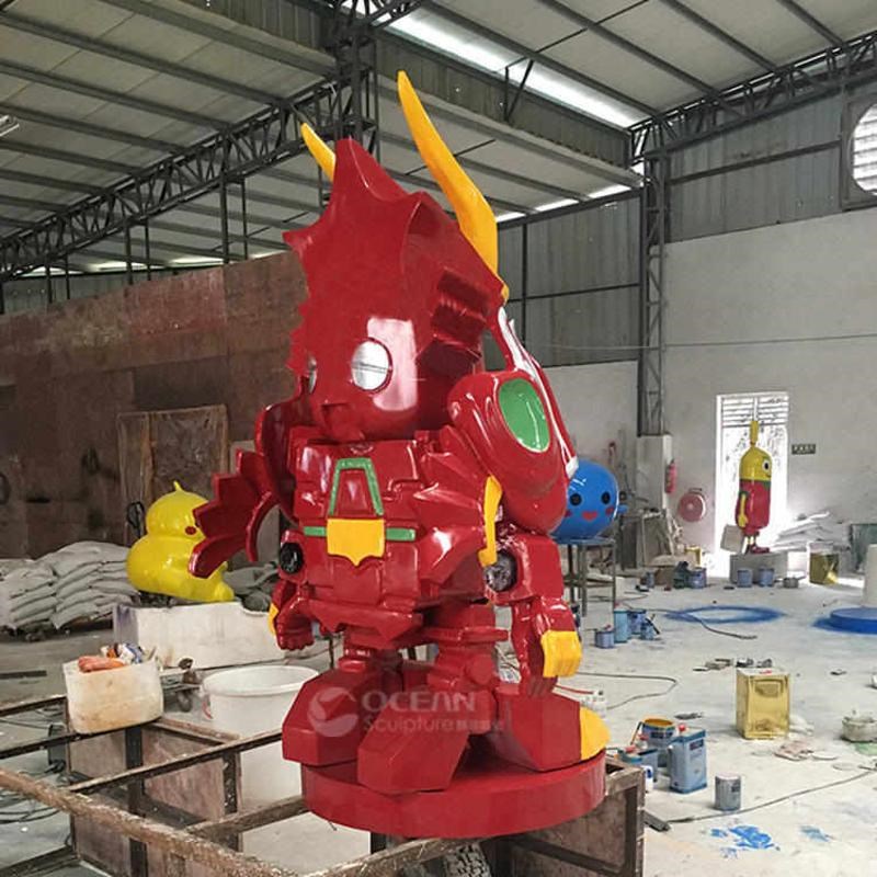 玻璃钢卡通机器人雕塑 定制玻璃钢彩绘雕塑R摆件商场美陈小品
