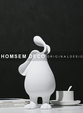 现代简约白色卡通海n兔雕塑售楼处样板间软装饰品家居客厅艺术摆