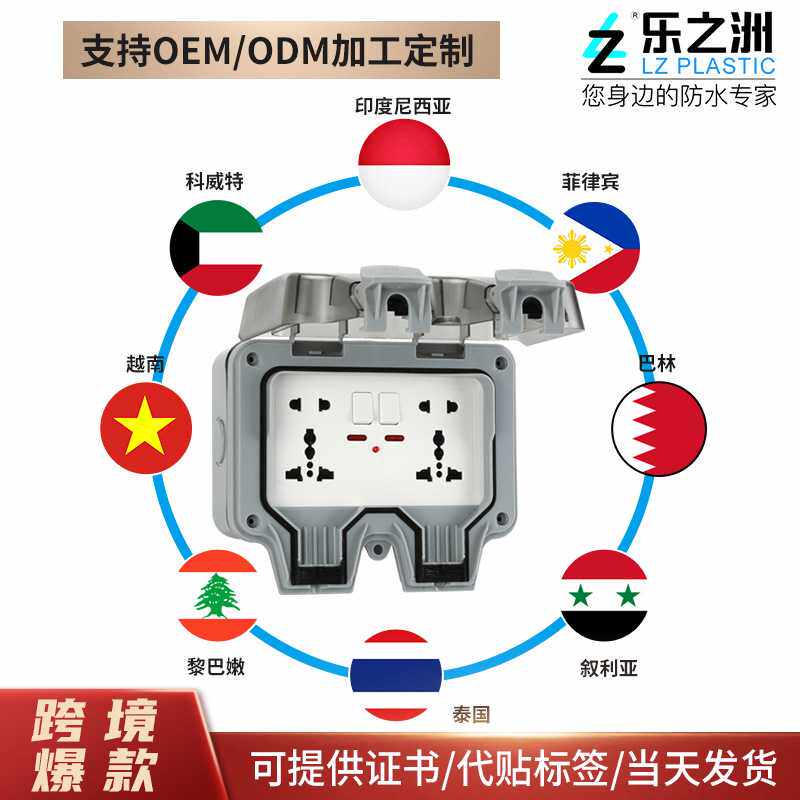 英标东南亚户外防水插座IP66多功能十孔10A防雨充电插排 工业排插
