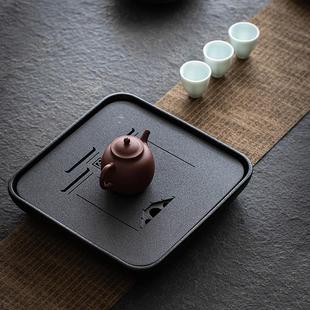 日式 黑陶干泡盘乌金石头茶台陶瓷家用天然简约小型蓄水式 轻奢茶海