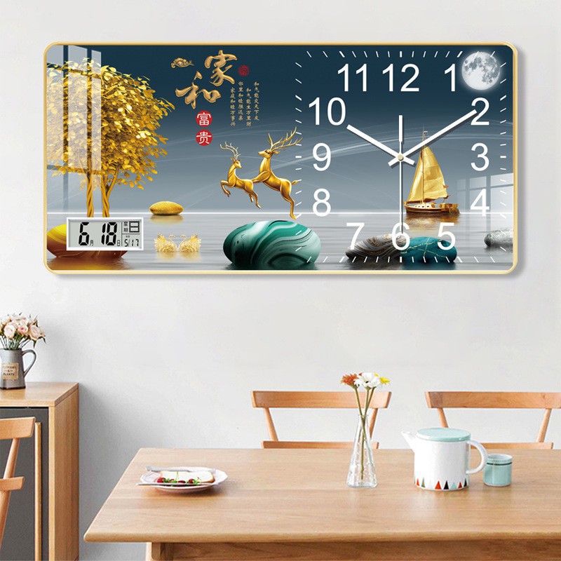 现代钟表挂钟日历温度客厅装饰免打孔家用时尚静音网红挂钟挂墙