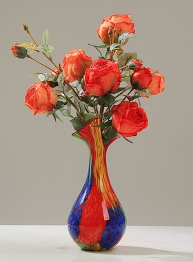 现代轻奢艺术玻璃彩色花瓶摆件客厅酒店插花花器玄关Y软装饰品摆