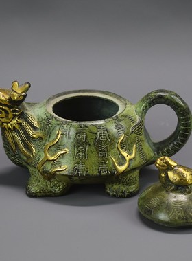 青铜器彷古摆件纯铜n百寿龟龙龟纯铜酒壶茶壶工艺品古Z玩风水招财
