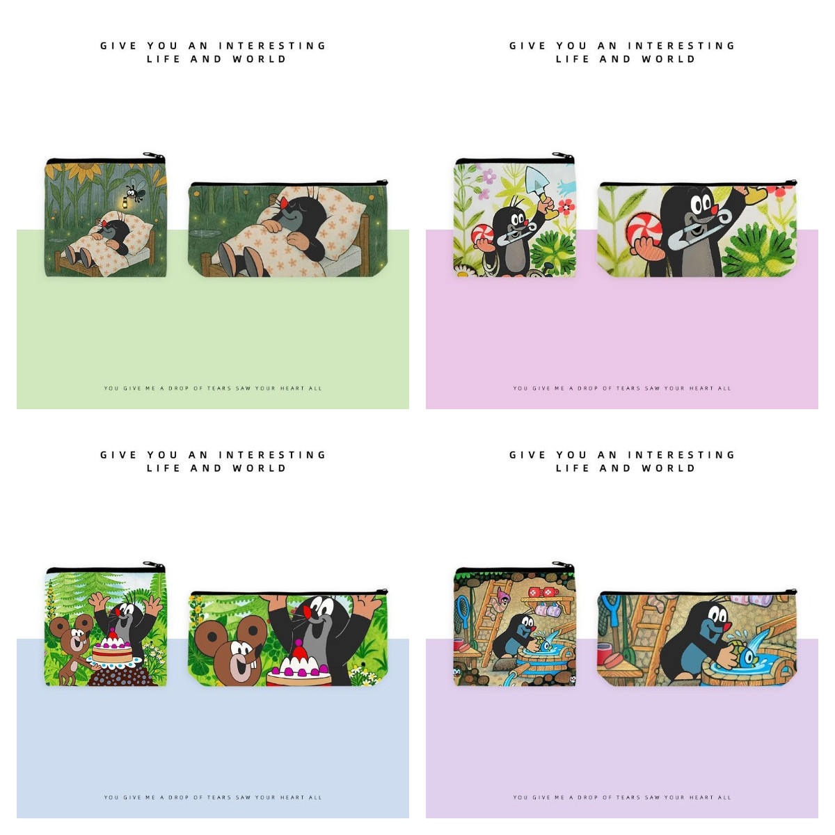 卡通鼹鼠拉链包学生便携收纳包多功能耳机数据线口红香水小零钱包