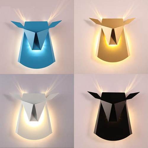 北欧壁灯现代书房卧室床头餐厅过道漫咖啡厅铁艺牛头鹿头装饰