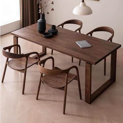 北美黑胡桃木餐桌莫比恩实木大板桌家用极简餐桌原木洽谈桌泡茶桌