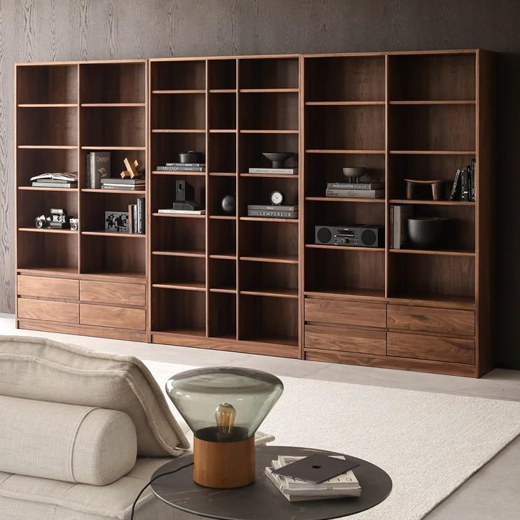 北美黑胡桃木满墙组合全实木书柜小户型简约现代书房书架博古架