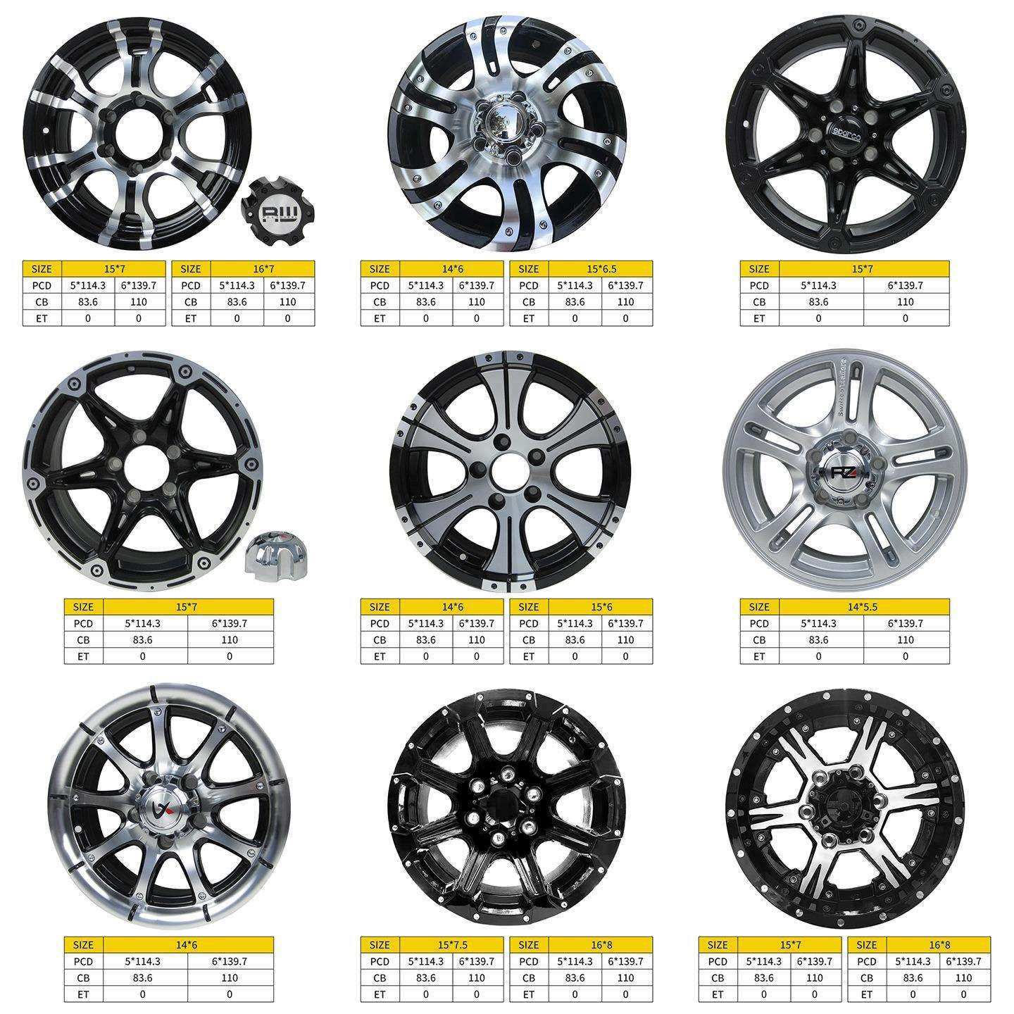 工厂直销拖车配套铝合金轮毂12-16寸多参数规格齐全
