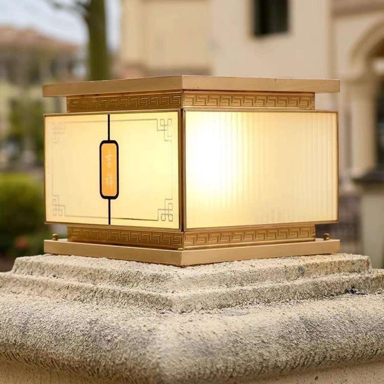 太阳能全铜柱头户外庭院灯别墅大门门柱围墙中式接电两用防水